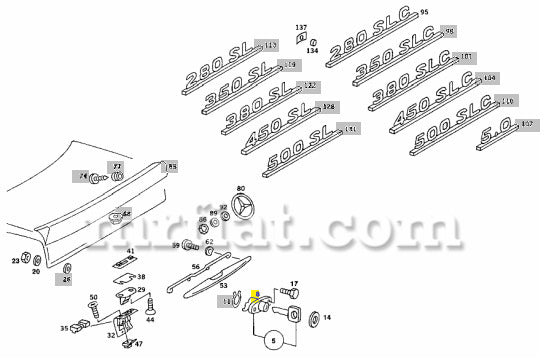 Mercedes 280SL 380SL 450SL 500SL 560SL Rear Trunk Lock No Central Locking System Luggage Compartment Mercedes   