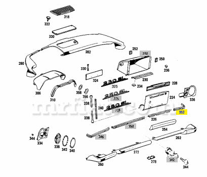 Mercedes W113 230SL 250SL 280SL Pagoda Dashboard Garnish Moulding Bottom Right Interior Mercedes   