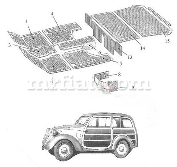 Fiat Topolino Giardiniera Legno Rubber Carpet Set Topolino Giardiniera Legno Fiat   