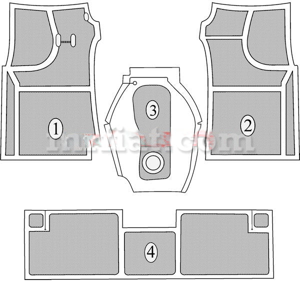 Fiat 1100 D Special R Familiare  Squares Design Rubber Carpet Set W/O Trunk 1100 D Special R Familiare Fiat   