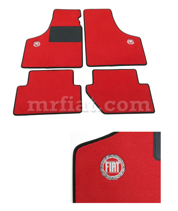 Fiat 500 600 Red  With Black Border Floor Mats Set 1957-75 Interior Fiat   