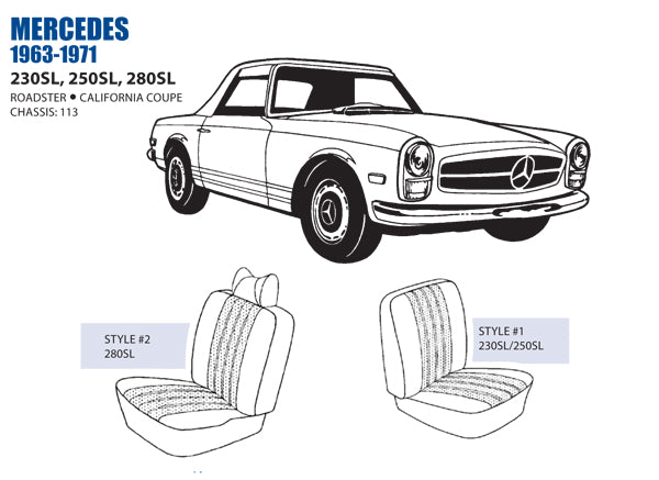 Mercedes 230 250 280SL Roadster California Coupe Front Seat Cover Set 1963-71 Interior Mercedes   