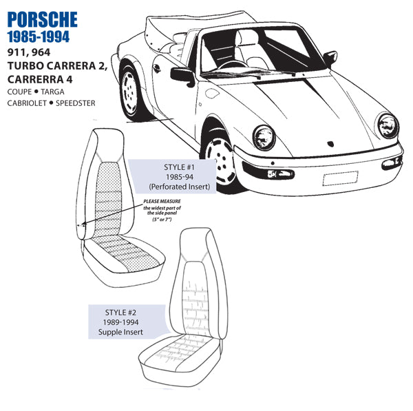 Porsche 911 964 Turbo Carrera 7in Bolster Front Leather Seat Cover Set 85-94 Interior Porsche   