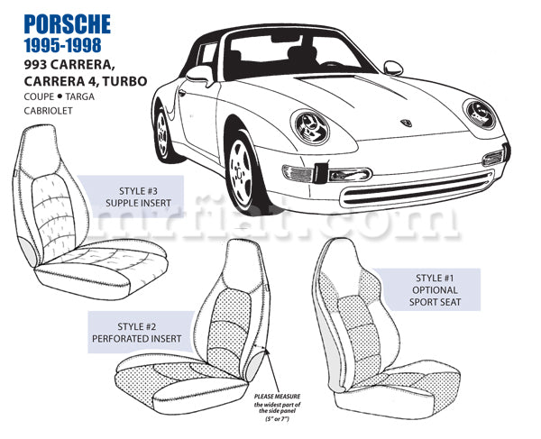 Porsche 993 Carrera 4 Turbo 5in Bolster Front Leather Seat Cover Set 95-98 Interior Porsche   