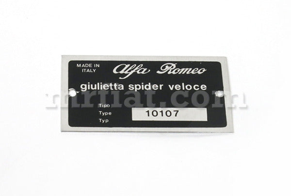 Alfa Romeo Giulietta Spider Veloce ID Plate Engine Alfa Romeo   