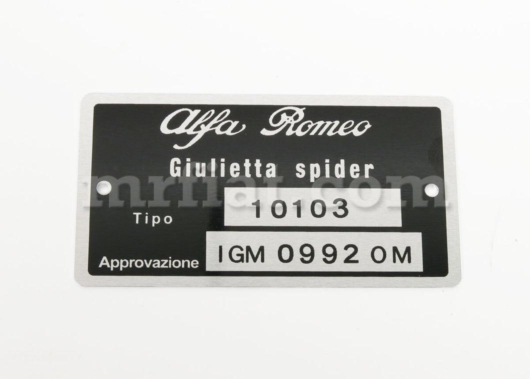 Alfa Romeo Giulia Spider Veloce ID Plate Engine Alfa Romeo   