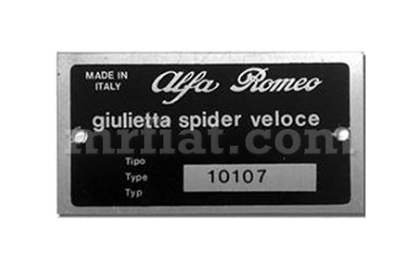 Alfa Romeo Giulietta Spider Veloce ID Plate Engine Alfa Romeo   