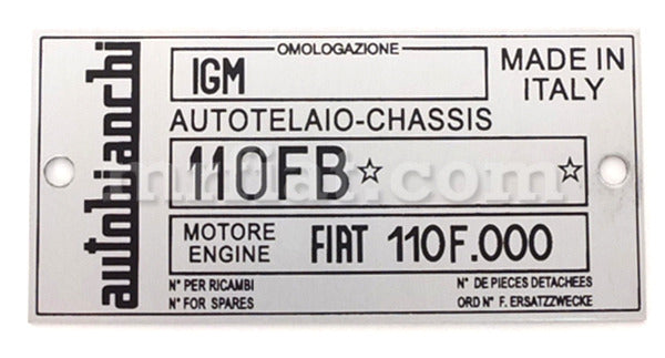 Bianchina ID Plate 110 FB Engine Fiat   