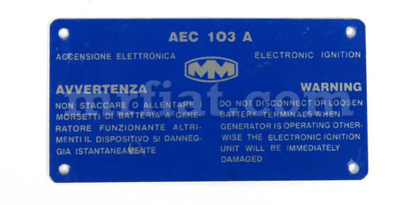 Fiat Dino 2000 2400 Dinoplex AEC103A Type Label Electrical and Ignition Fiat   