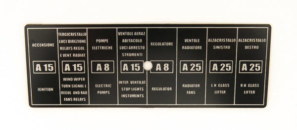 Lancia Stratos Fuse Box Sticker Plate 8 x B Electrical and Ignition Lancia   