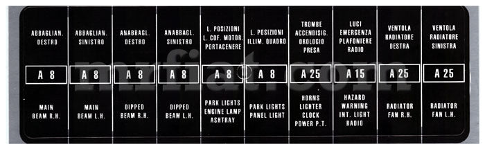 Ferrari 206 246 GT GTS Magneti Marelli Light Fuse Box Sticker Set 10 x A Electrical and Ignition Ferrari   