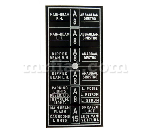 Ferrari 206 246 GT GTS Magneti Marelli Light Fuse Box Sticker Set 6 x B Electrical and Ignition Ferrari   