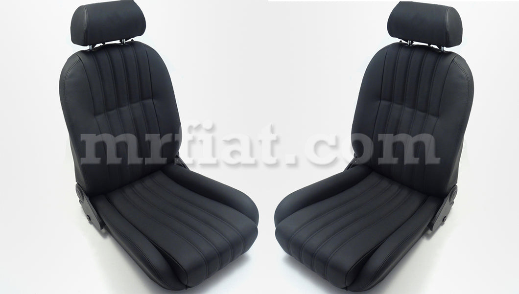 Fiat 124 Spider Black Leather Seat Set 1979-85 Interior Fiat   