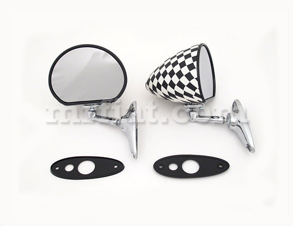 Fiat 500 600 Checkered Side View Mirror Set Flat Bolted Doors Fiat   