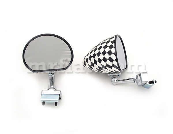 Fiat 500 600 Checkered Side View Mirror Set Flat Doors Fiat   