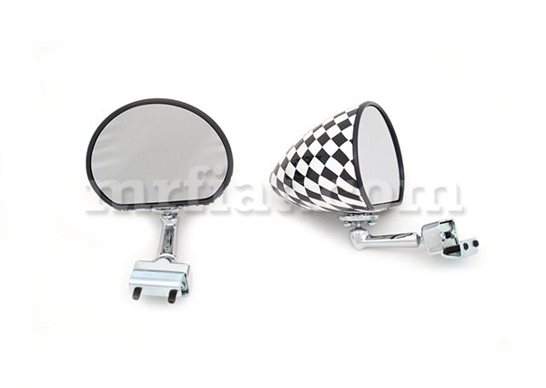 Fiat 500 600 Checkered Side View Mirror Set Shiny Doors Fiat   