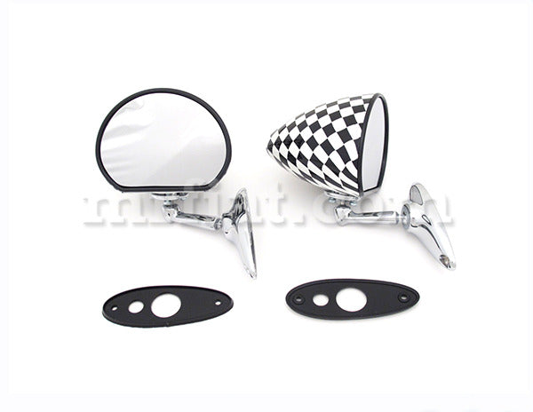 Fiat 500 600 Checkered Side View Mirror Set Shiny Bolted Doors Fiat   